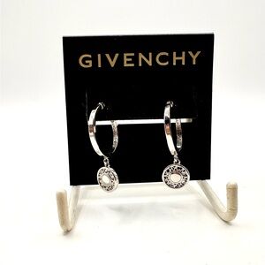 Beautiful Givenchy Silver Tone Dangle Earrings with logo and small hoops. NWOTs